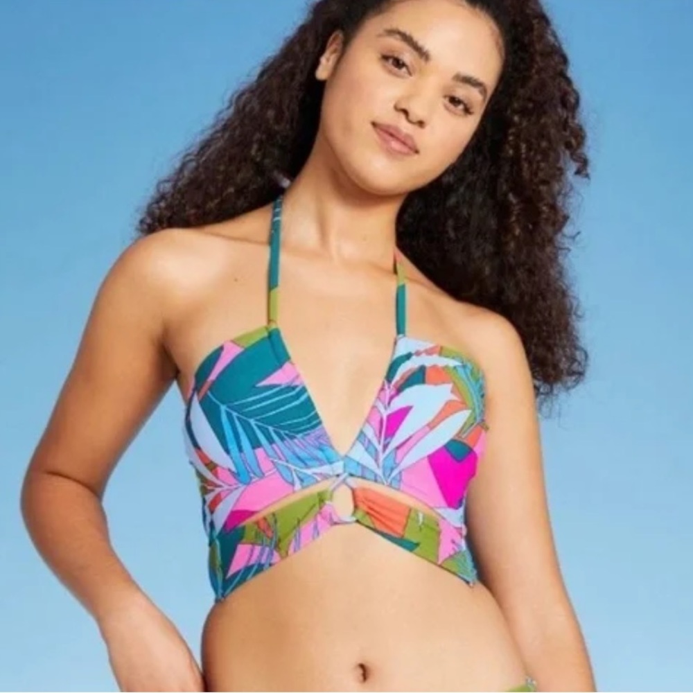 Xhilaration Tropical Floral Longline Halter Bikini Top